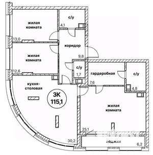3-к квартира, вторичка, 115м2, 11/13 этаж
