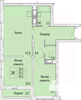 2-к квартира, вторичка, 55м2, 17/25 этаж