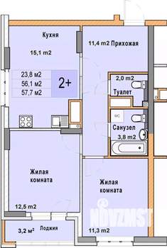2-к квартира, вторичка, 58м2, 22/25 этаж