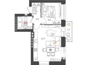 1-к квартира, вторичка, 37м2, 1/4 этаж