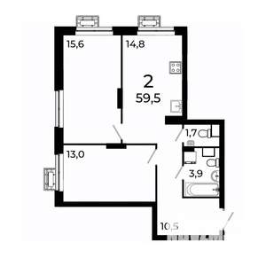 2-к квартира, вторичка, 59м2, 15/19 этаж