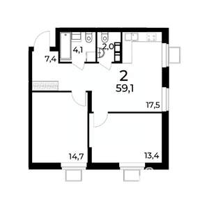 2-к квартира, вторичка, 59м2, 11/15 этаж