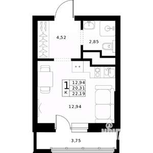Студия квартира, строящийся дом, 22м2, 14/24 этаж