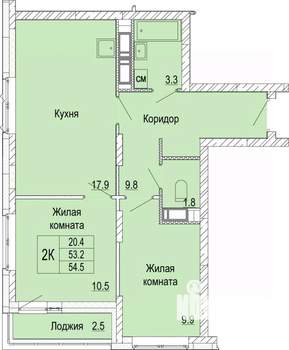2-к квартира, вторичка, 55м2, 16/25 этаж