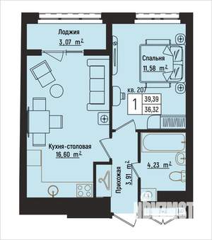 1-к квартира, вторичка, 39м2, 11/15 этаж