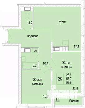 2-к квартира, вторичка, 58м2, 7/25 этаж