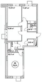 3-к квартира, вторичка, 75м2, 5/22 этаж