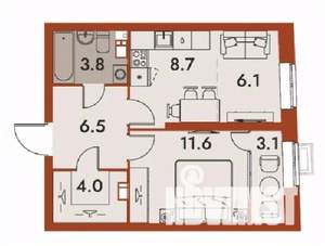 2-к квартира, строящийся дом, 44м2, 15/25 этаж