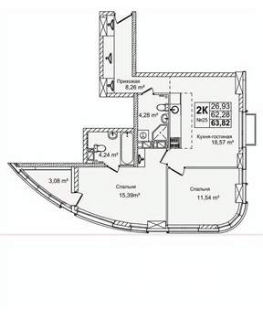 2-к квартира, строящийся дом, 64м2, 9/16 этаж
