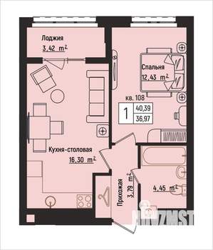 1-к квартира, вторичка, 40м2, 13/15 этаж