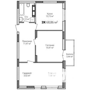 3-к квартира, строящийся дом, 69м2, 13/15 этаж