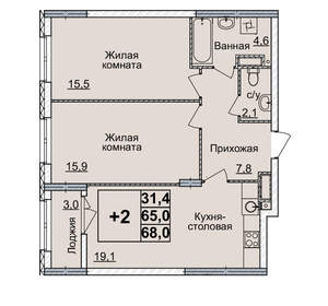 2-к квартира, вторичка, 68м2, 20/24 этаж