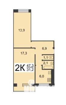 2-к квартира, вторичка, 47м2, 4/5 этаж