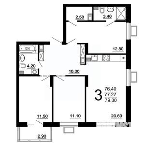3-к квартира, вторичка, 77м2, 7/10 этаж