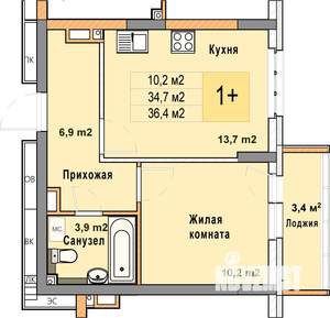 1-к квартира, вторичка, 36м2, 3/25 этаж