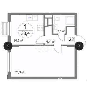 1-к квартира, сданный дом, 38м2, 4/23 этаж