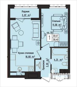 1-к квартира, вторичка, 39м2, 8/15 этаж