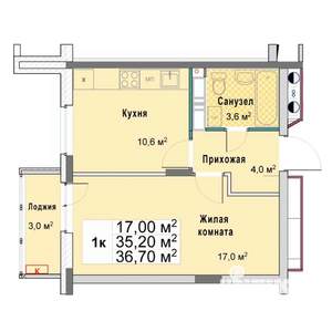 1-к квартира, вторичка, 37м2, 8/12 этаж