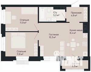 2-к квартира, вторичка, 58м2, 9/9 этаж