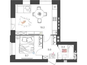 1-к квартира, вторичка, 37м2, 1/4 этаж