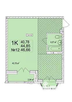 1-к квартира, вторичка, 47м2, 5/7 этаж