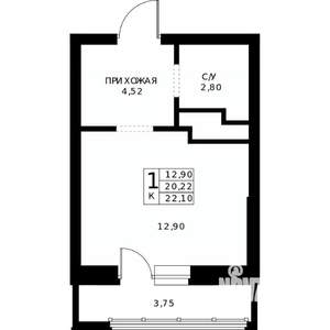 Студия квартира, строящийся дом, 22м2, 20/24 этаж