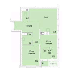 2-к квартира, вторичка, 58м2, 12/25 этаж