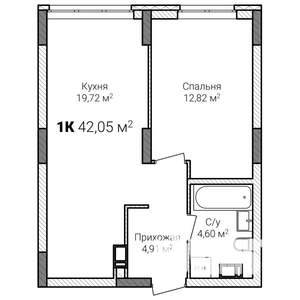 1-к квартира, строящийся дом, 42м2, 10/15 этаж