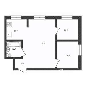 2-к квартира, вторичка, 44м2, 1/5 этаж