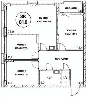 3-к квартира, вторичка, 82м2, 9/13 этаж