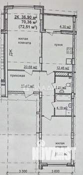 2-к квартира, вторичка, 73м2, 5/17 этаж