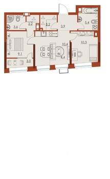 3-к квартира, строящийся дом, 56м2, 5/25 этаж