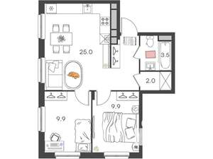 2-к квартира, вторичка, 50м2, 2/4 этаж