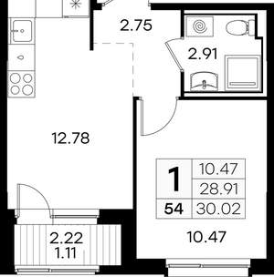 1-к квартира, вторичка, 30м2, 5/9 этаж