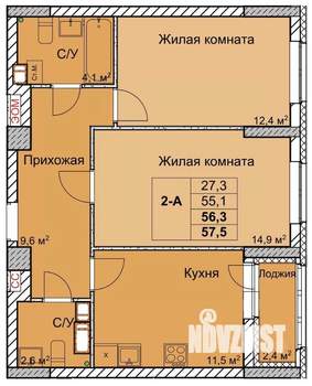 2-к квартира, вторичка, 56м2, 15/18 этаж