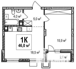 2-к квартира, строящийся дом, 46м2, 6/18 этаж