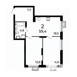 2-к квартира, вторичка, 59м2, 6/19 этаж