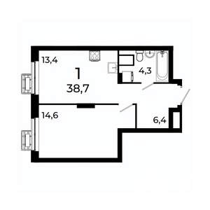 1-к квартира, вторичка, 39м2, 4/19 этаж