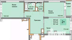 2-к квартира, вторичка, 65м2, 10/25 этаж