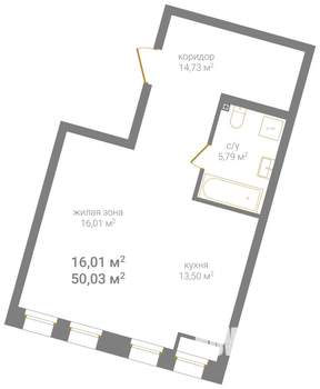 Студия квартира, вторичка, 50м2, 1/12 этаж