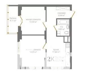 2-к квартира, вторичка, 53м2, 5/19 этаж