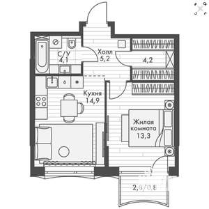 Студия квартира, вторичка, 43м2, 3/16 этаж