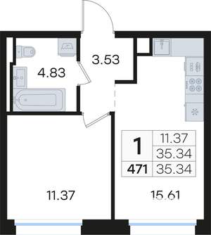 1-к квартира, вторичка, 35м2, 2/13 этаж