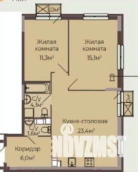 2-к квартира, строящийся дом, 61м2, 3/8 этаж