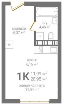 1-к квартира, вторичка, 29м2, 3/24 этаж