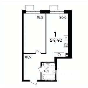 1-к квартира, вторичка, 54м2, 5/9 этаж