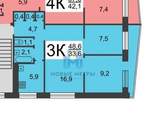 3-к квартира, вторичка, 49м2, 1/9 этаж