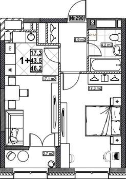1-к квартира, вторичка, 46м2, 19/24 этаж