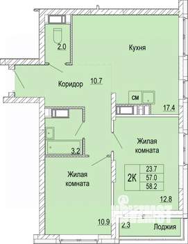 2-к квартира, вторичка, 58м2, 18/25 этаж