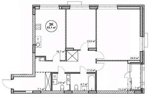 3-к квартира, вторичка, 93м2, 6/14 этаж